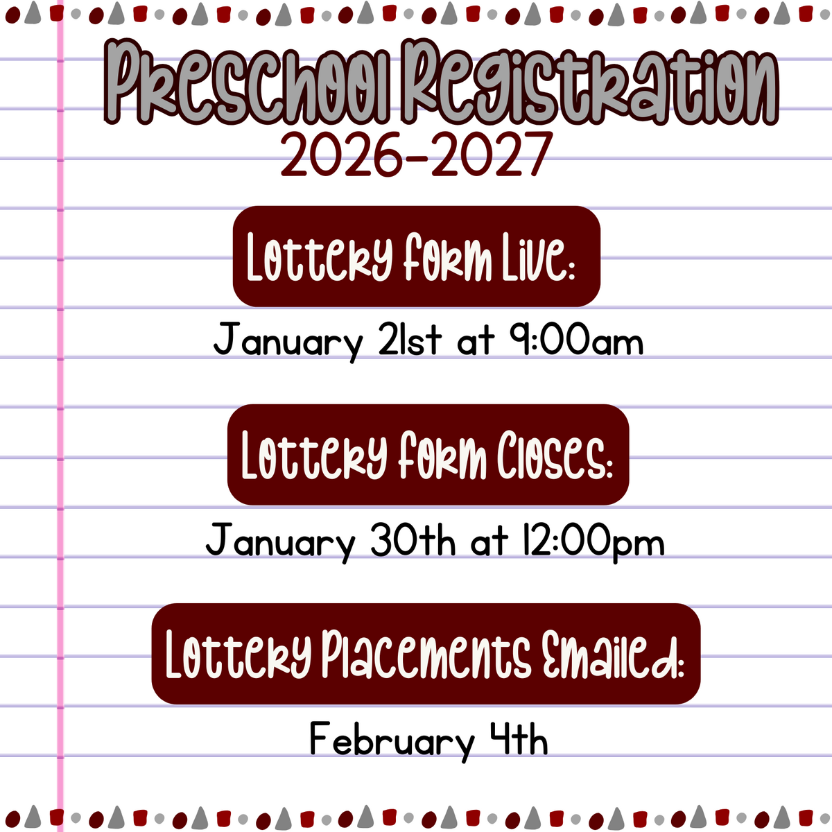 preschool lottery information